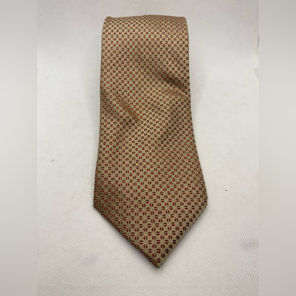 Calvin Klein 100% Silk Tie Gold/Red Geometric